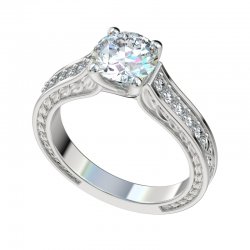 Vintage Leaf Detailed Trellis Engagement Ring W/0.18ct Diamonds